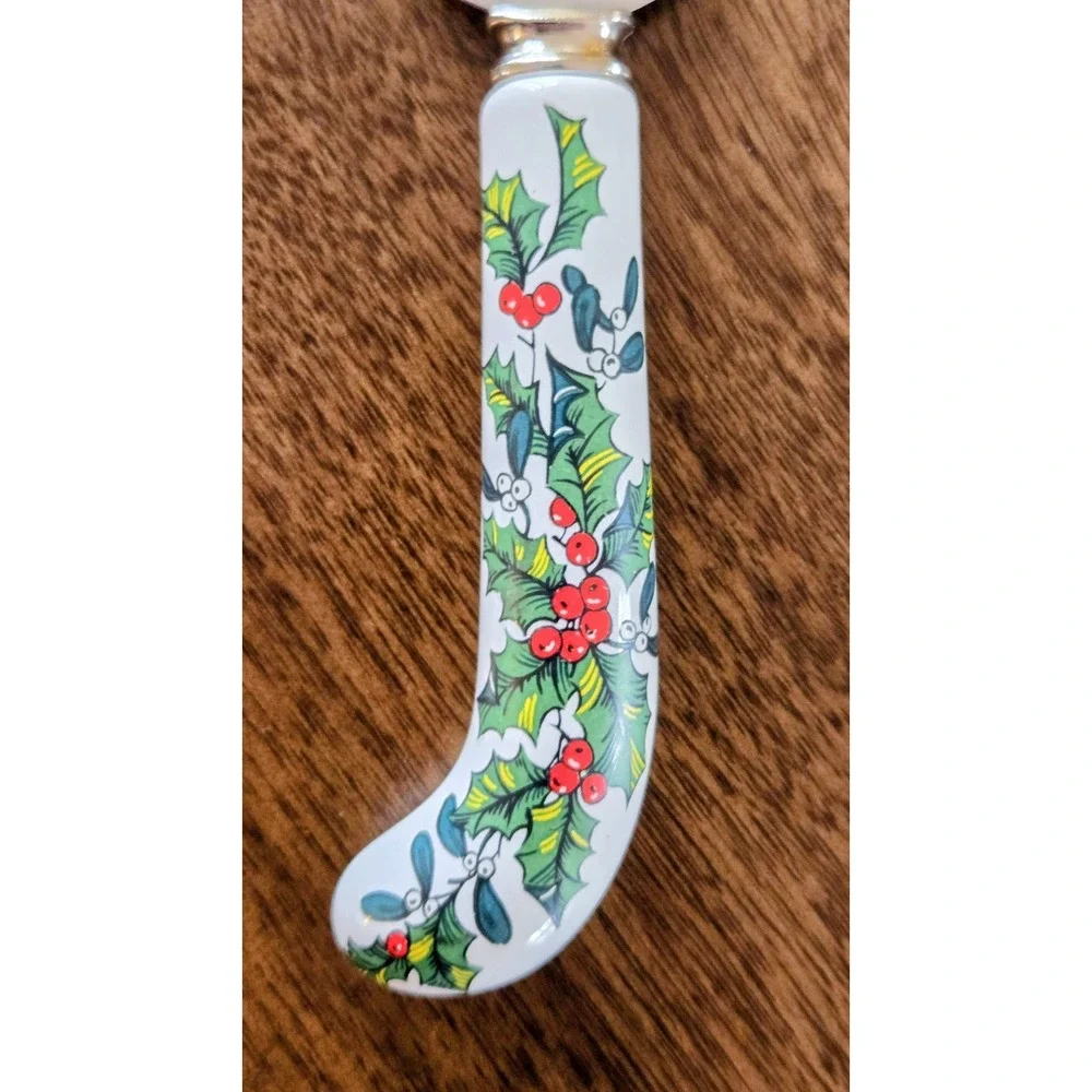 VTG Sheffield England Christmas Holly Berries Stainless Steel Cheese Knife Set